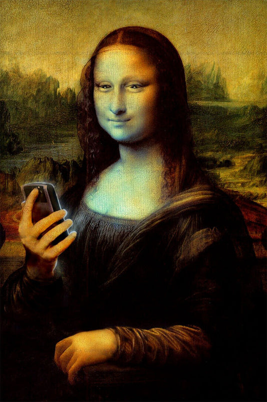 Naughty Mona Lisa Marijuana Themed Holding Phone Poster Wall Art Print Home Wall Decor
