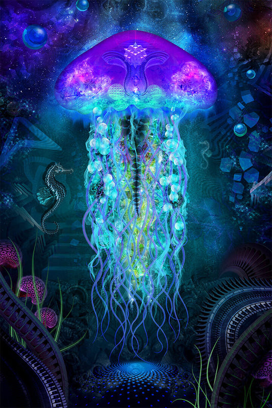 Pyschedelıc Undersea Jellyfish Colorful Poster Wall Art Print Home Wall Decor