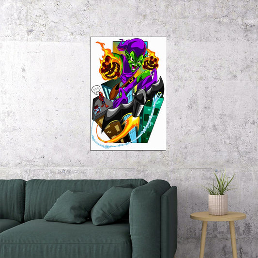 Green Goblin Cartoon Drawing Super Poster Wall Art Print Home Wall Decor