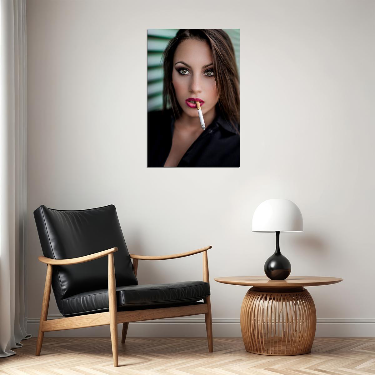 Smoking Sexy Female Model With Cigar Poster Wall Art Print Home Wall Decor