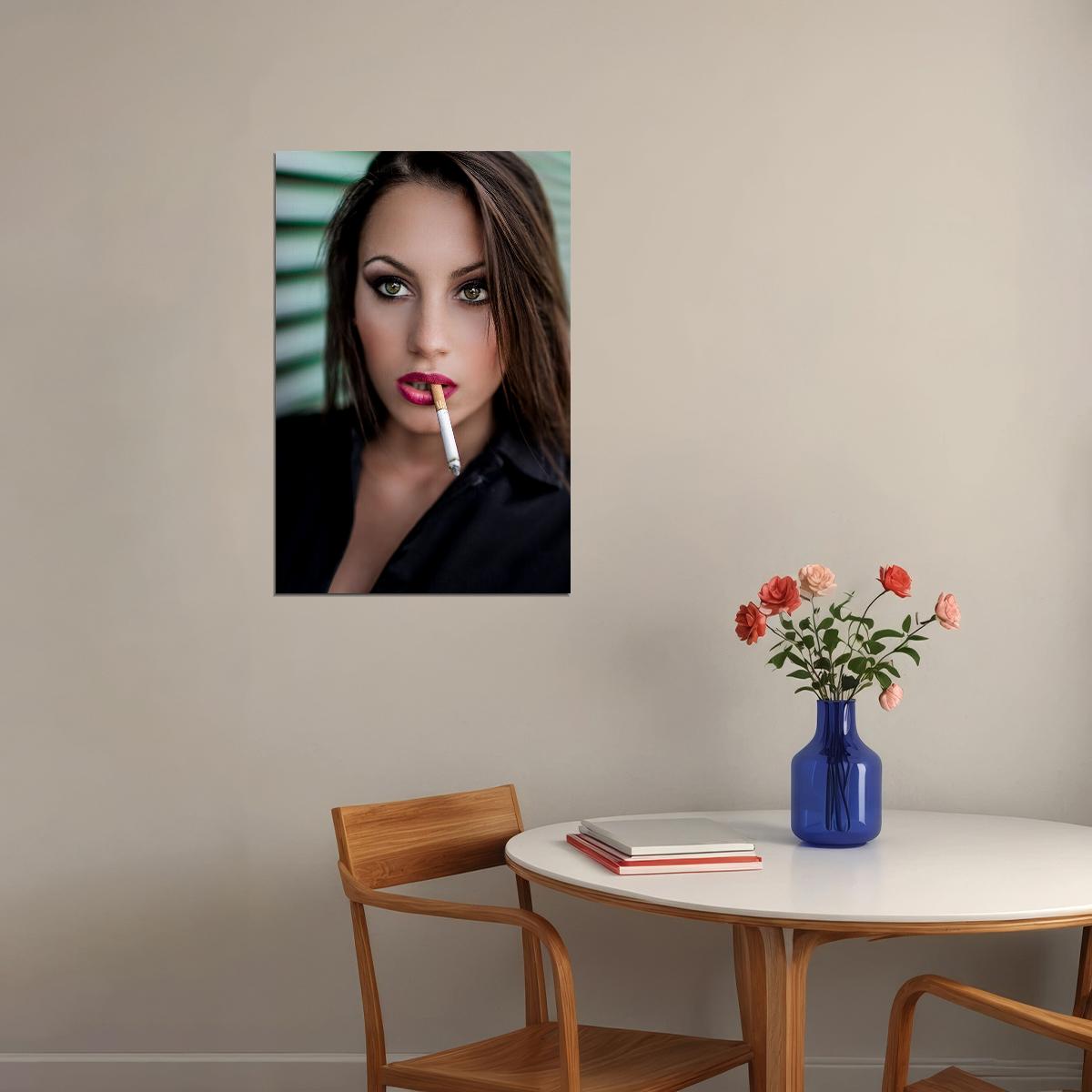 Smoking Sexy Female Model With Cigar Poster Wall Art Print Home Wall Decor