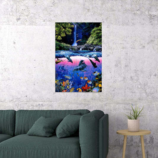 Dolphin Waterfall Animal Colorful Poster Wall Art Print Home Wall Decor