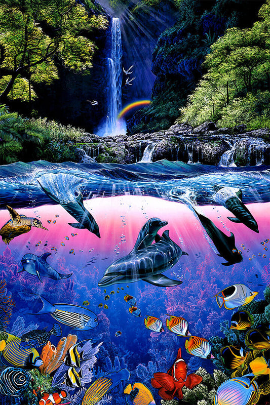 Dolphin Waterfall Animal Colorful Poster Wall Art Print Home Wall Decor