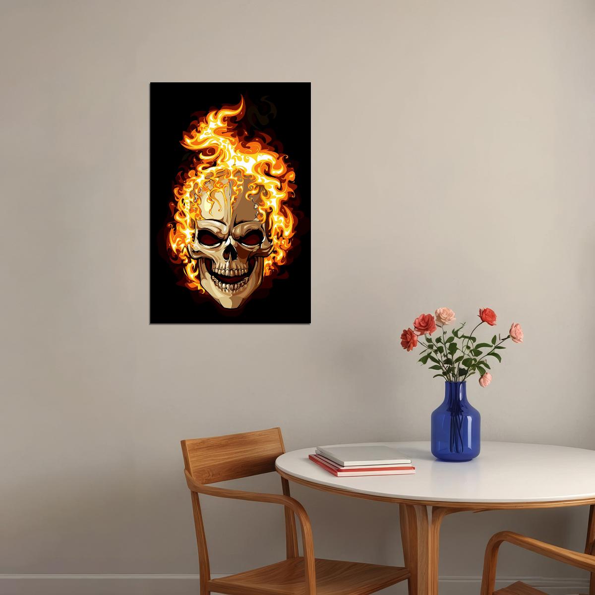 Flaming Skull Artwork Fantasy Poster Wall Art Print Home Wall Decor