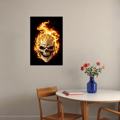 Flaming Skull Artwork Fantasy Poster Wall Art Print Home Wall Decor