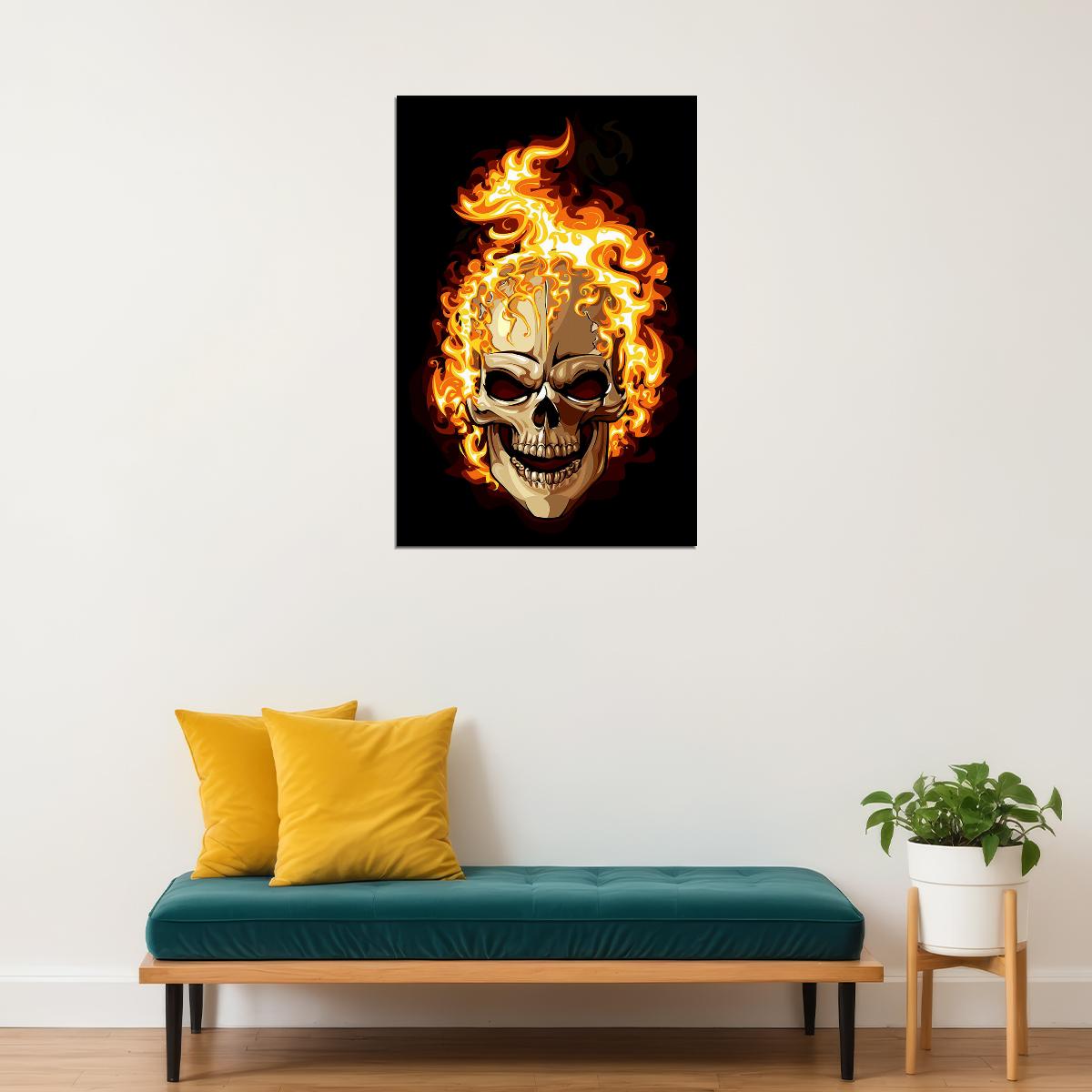 Flaming Skull Artwork Fantasy Poster Wall Art Print Home Wall Decor