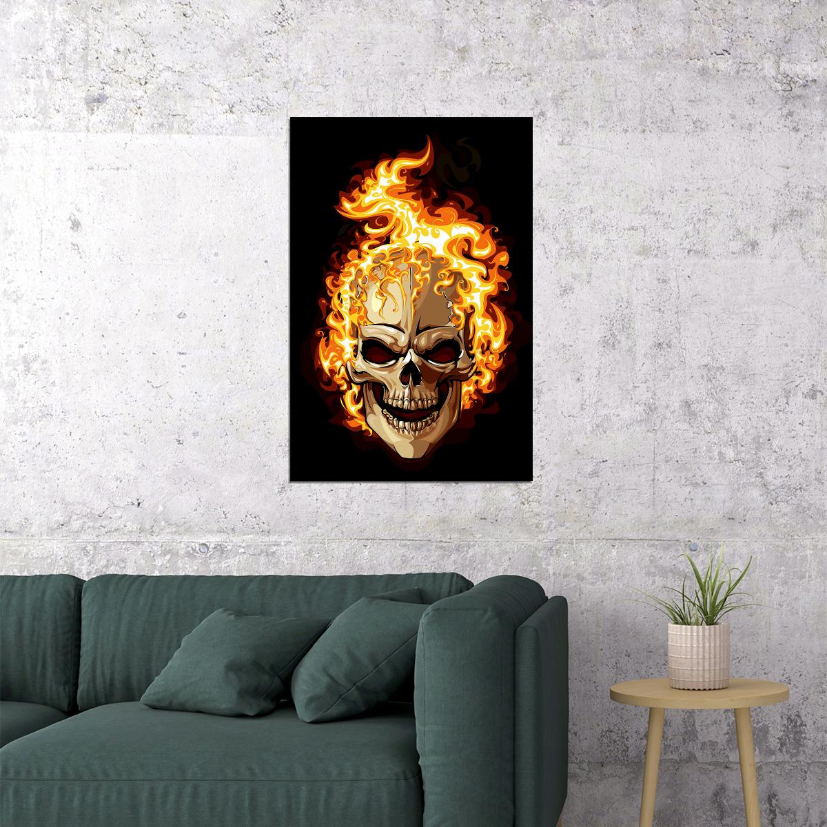 Flaming Skull Artwork Fantasy Poster Wall Art Print Home Wall Decor