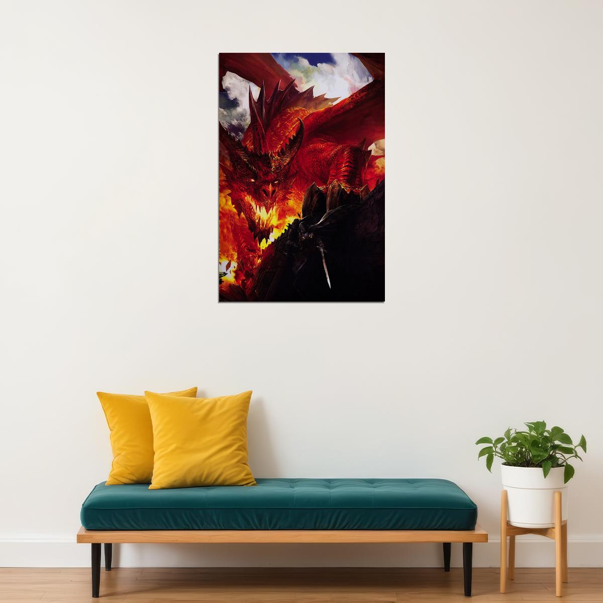 Fractal Fantasy Dragons Artwork Poster Wall Art Print Home Wall Decor