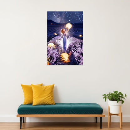 Fairy Lavender Moon Fantasy Artwork Poster Wall Art Print Home Wall Decor