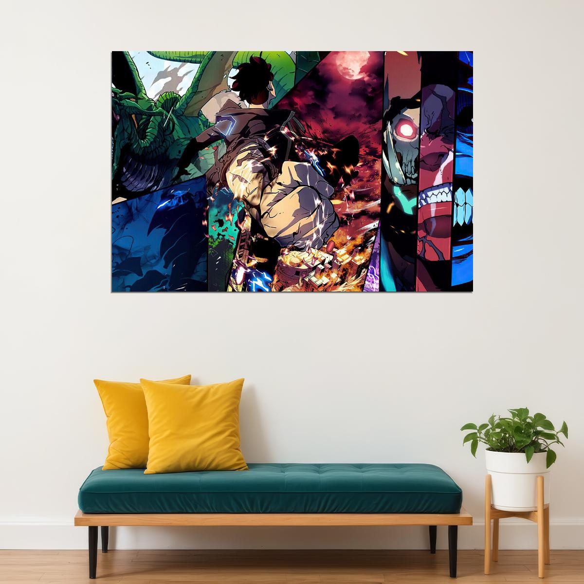 Solo Leveling War Monster Fight Video Game Poster Wall Art Print Home Wall Decor