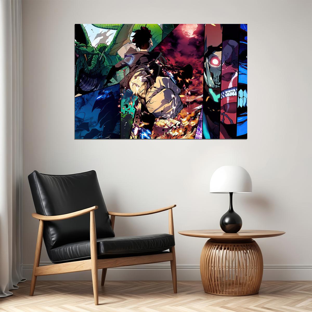 Solo Leveling War Monster Fight Video Game Poster Wall Art Print Home Wall Decor