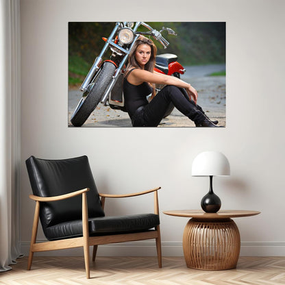 Girls Motorcycle Moto Biker Sexy Girl Poster Wall Art Print Home Wall Decor