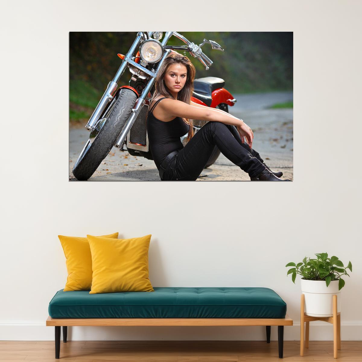 Girls Motorcycle Moto Biker Sexy Girl Poster Wall Art Print Home Wall Decor