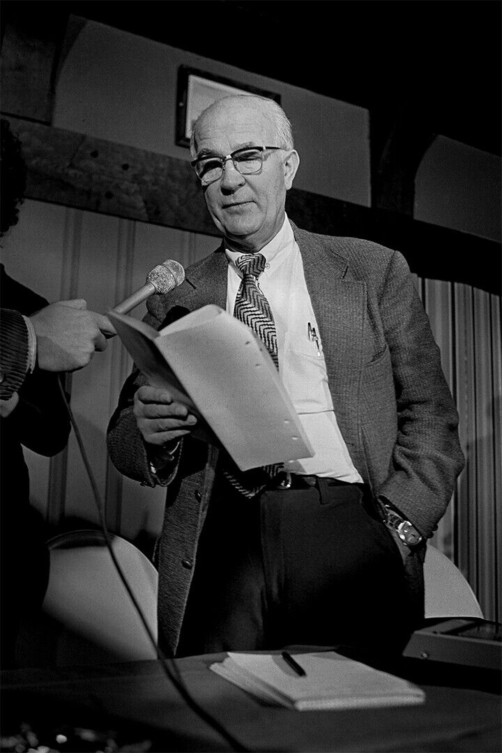 William Shockley Speaking To Newsmen With Notes In Hand Poster Wall Art Print Home Wall Decor