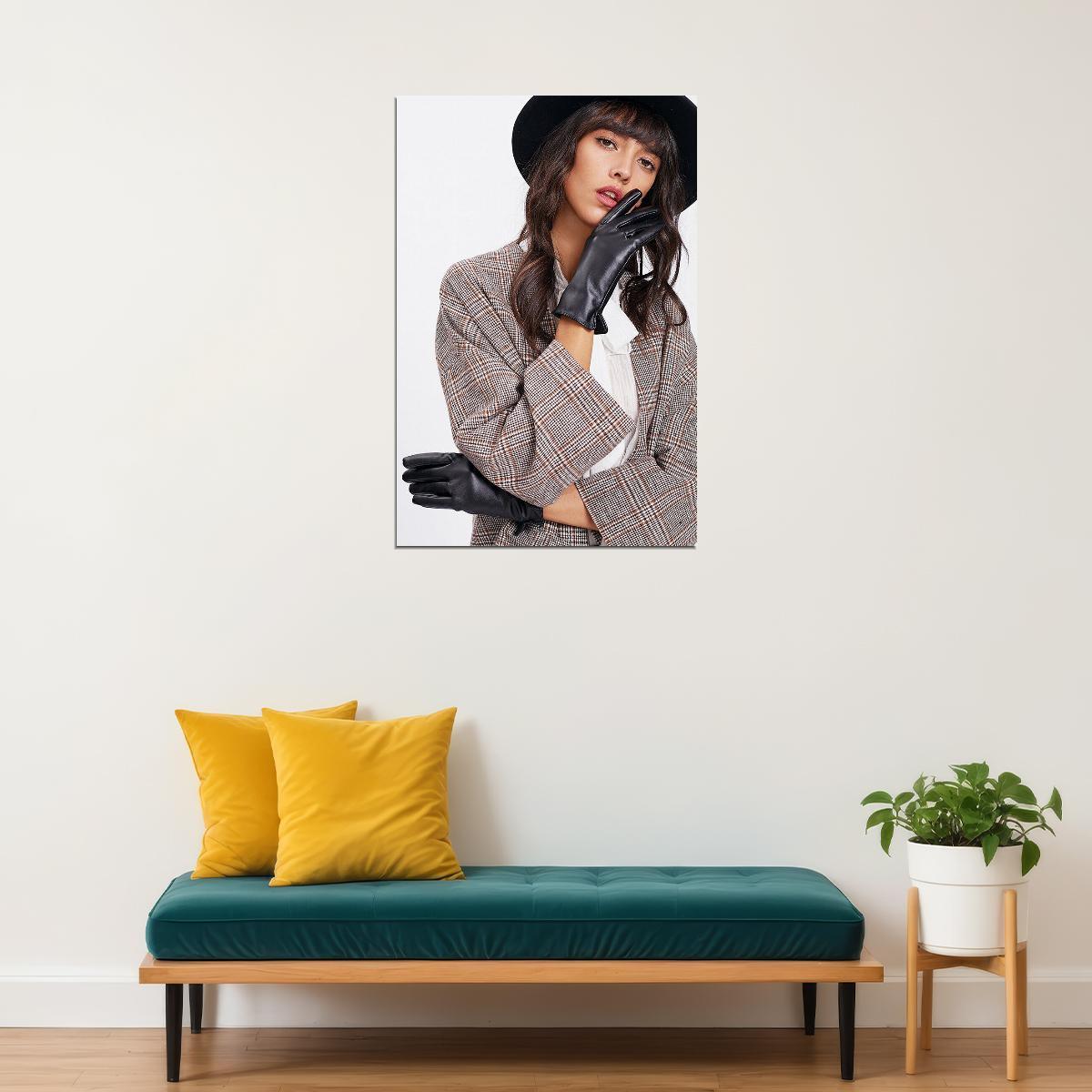 Women Modeling Hat And Gloves Fashion Poster Wall Art Print Home Wall Decor
