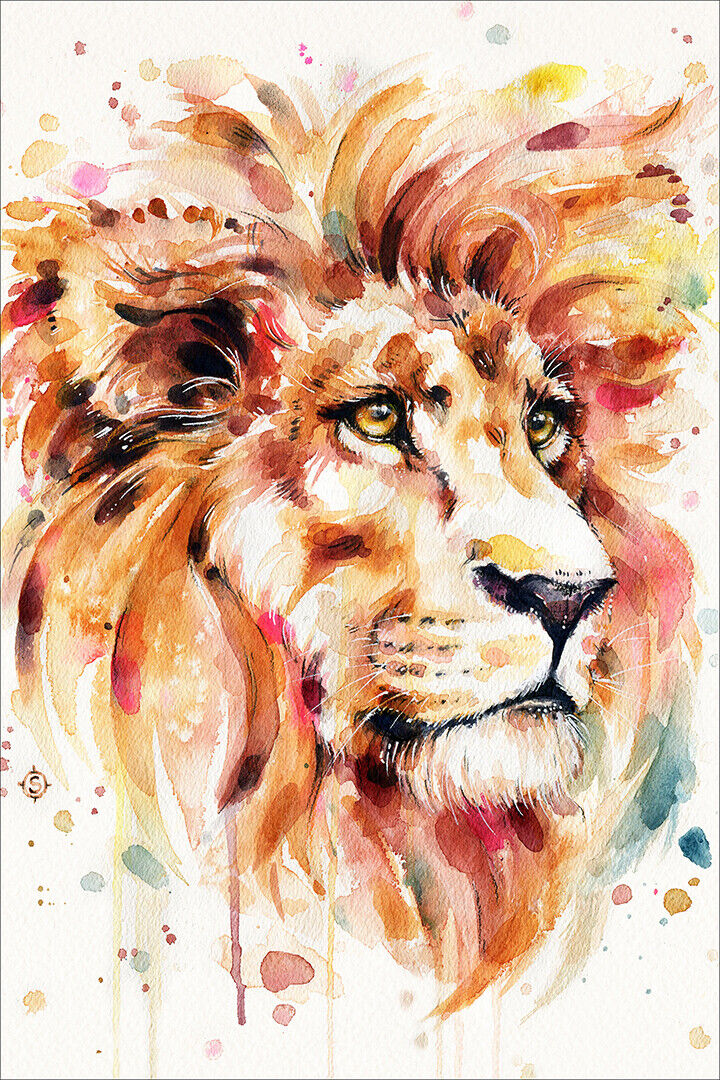 Stunning Abstract Lion Watercolor Animal Poster Wall Art Print Home Wall Decor