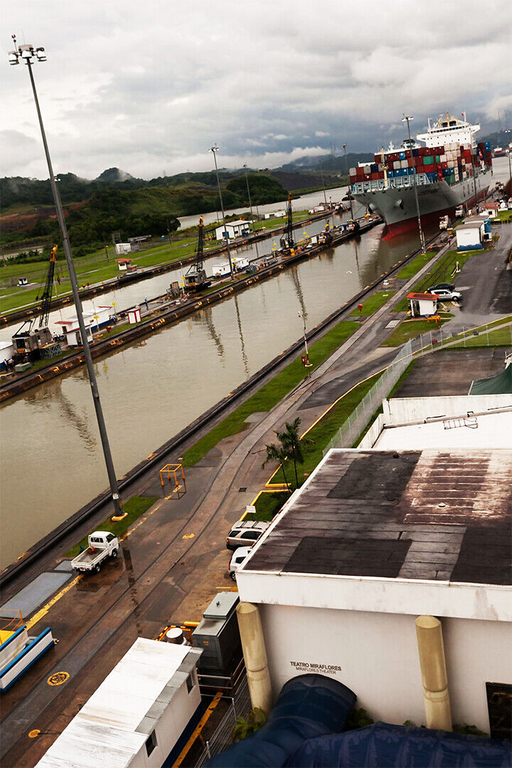 Ship In Miraflores Locks Fluvial Poster Wall Art Print Home Wall Decor