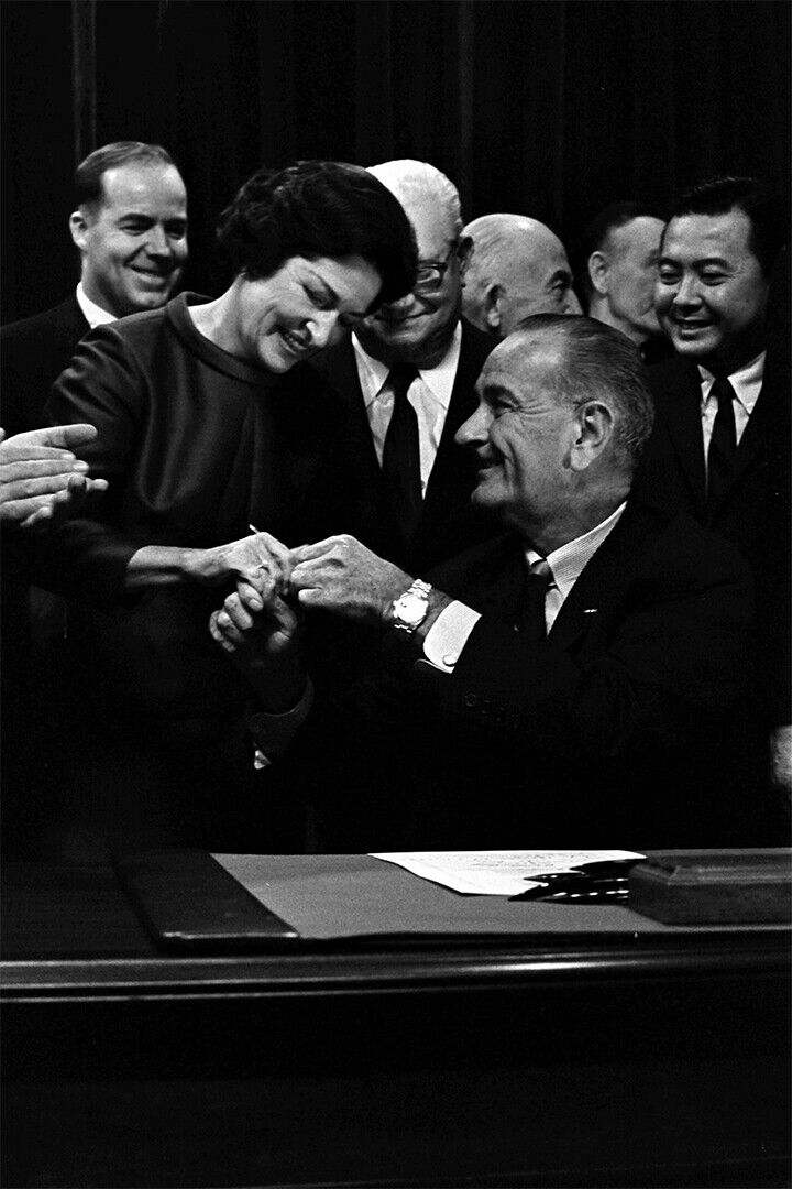 President Johnson Holding Hands Of Patsy Mink Poster Wall Art Print Home Wall Decor
