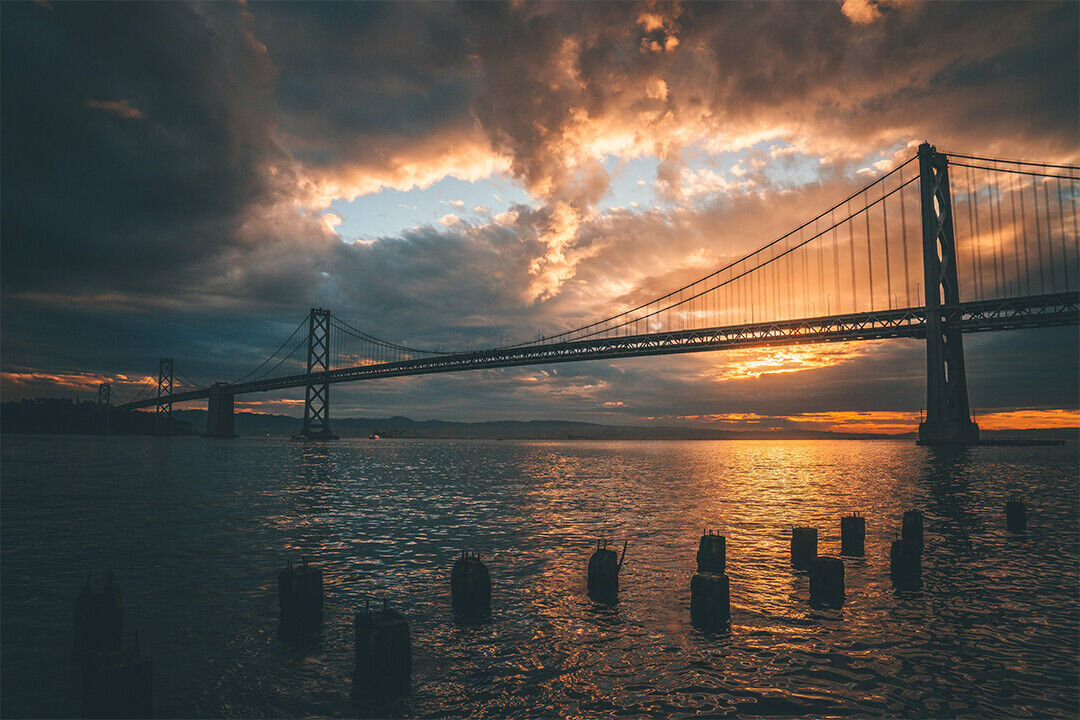 Silhouette Of Golden Gate Bridge Sun Francisco Poster Wall Art Print Home Wall Decor
