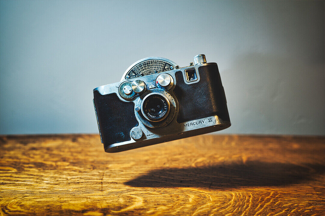 Retro Photo Camera Above Wooden Table Poster Wall Art Print Home Wall Decor