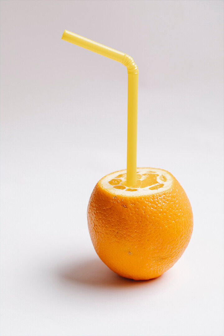Fresh Orange With Straw On White Background Poster Wall Art Print Home Wall Decor