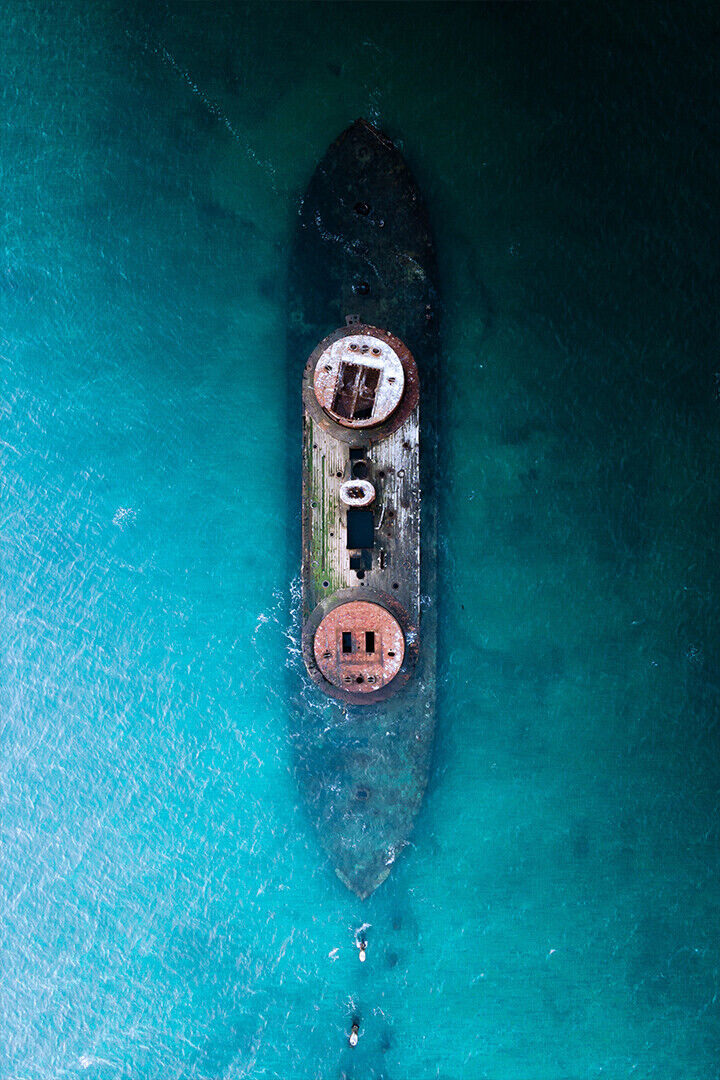 Watercraft Submerged On Blue Water Surface Poster Wall Art Print Home Wall Decor