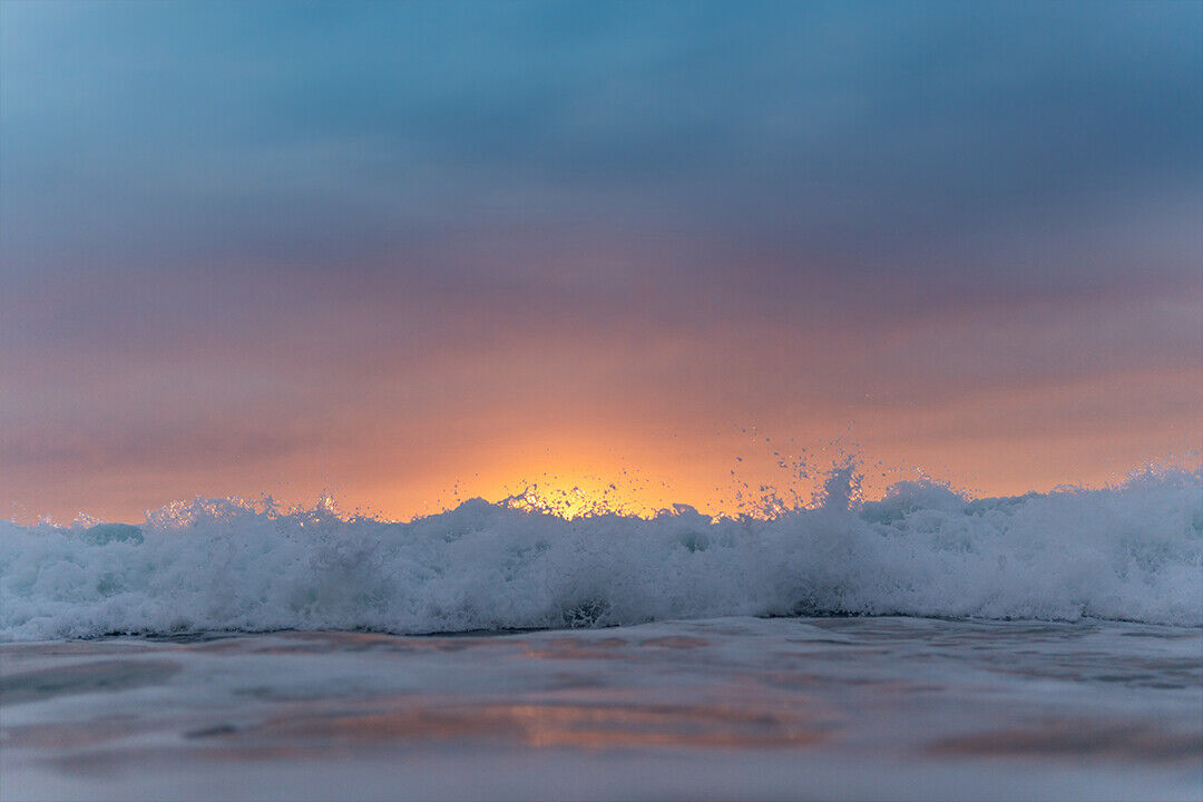 Sunset Sky Over Waving Sea Washing Shored Poster Wall Art Print Home Wall Decor
