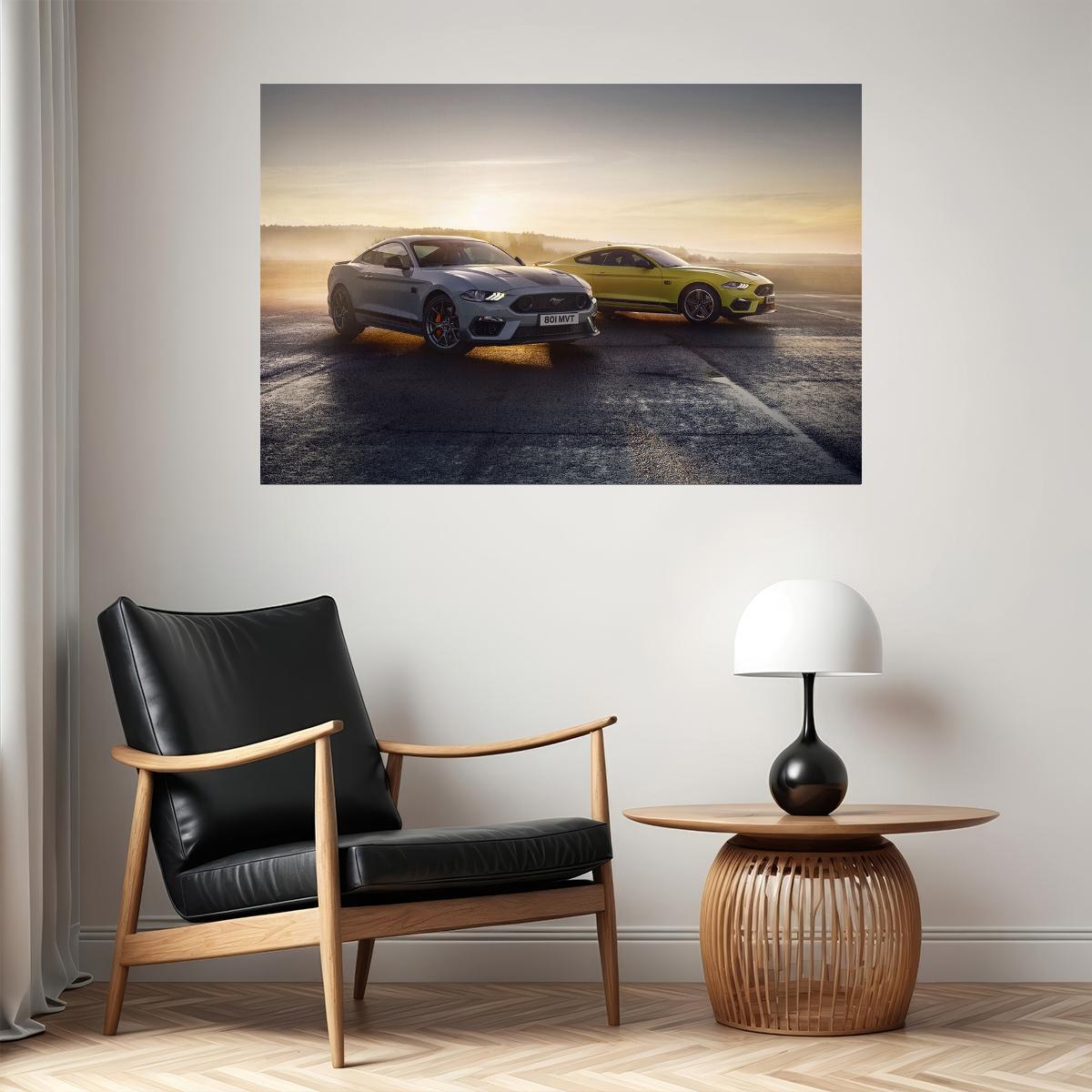 Ford Mustang Mach 1 Two Sports Sedan Cars Poster Wall Art Print Home Wall Decor