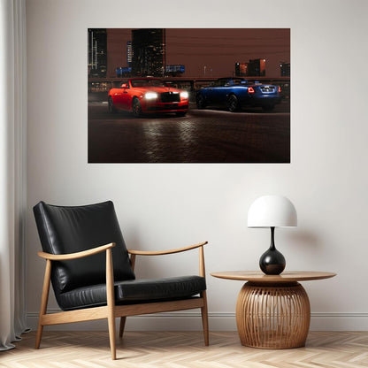 Rolls-royce Dawn Black Badge Red And Blue Cars Poster Wall Art Print Home Wall Decor