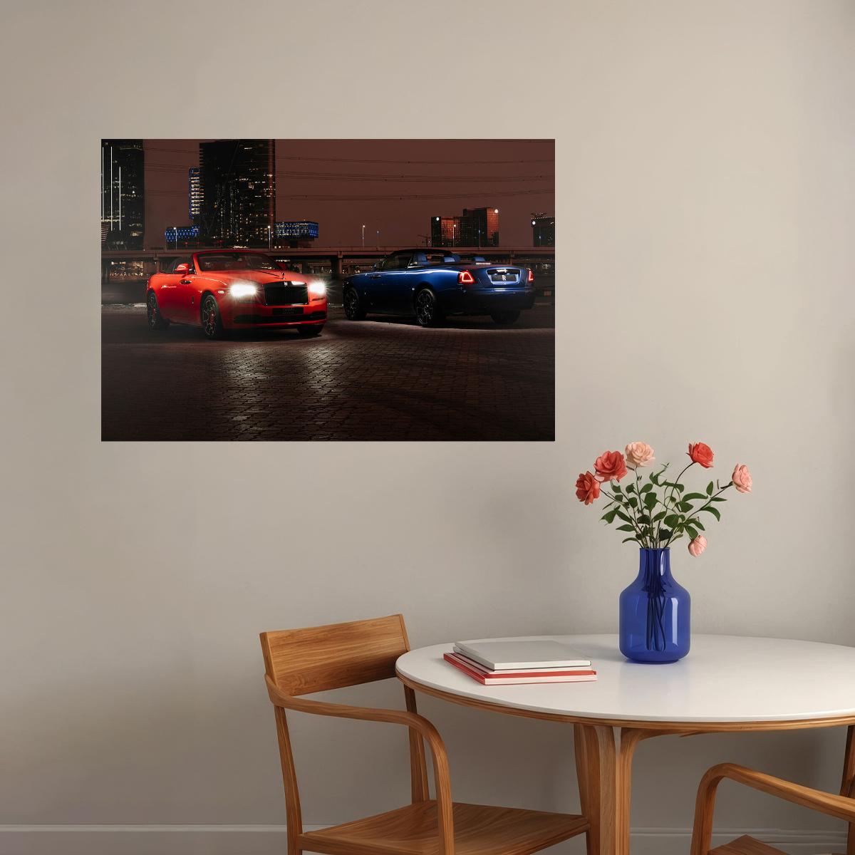 Rolls-royce Dawn Black Badge Red And Blue Cars Poster Wall Art Print Home Wall Decor