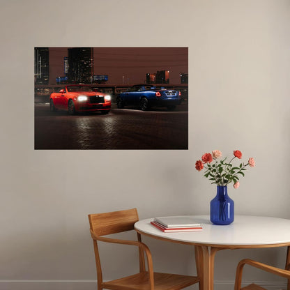 Rolls-royce Dawn Black Badge Red And Blue Cars Poster Wall Art Print Home Wall Decor