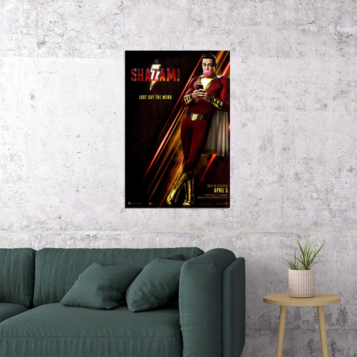 Shazam 2019 Comics Zachary Levi Hero Movie Poster Wall Art Print Home Wall Decor