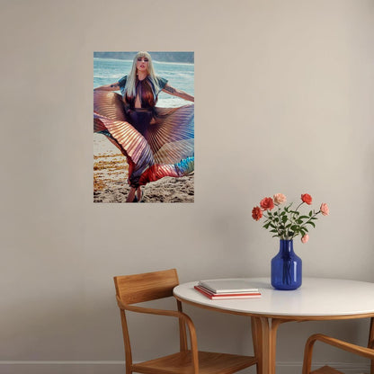 Lady Gaga On Beach Color Rainbow Dress Music Singer Poster Wall Art Print Home Wall Decor