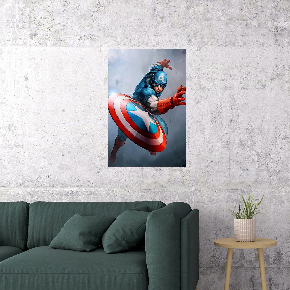 Captain America Superhero Comic Cartoon Poster Wall Art Print Home Wall Decor