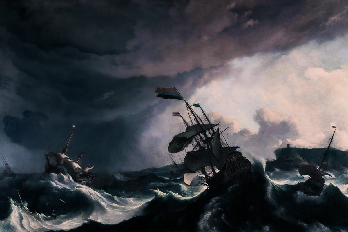 Ships In a Sea Storm Dark Academia Mood Vintage Aethetic Poster