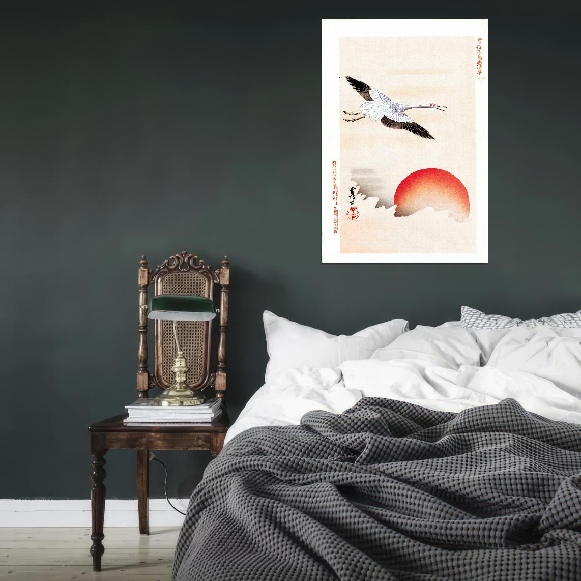 Sunset Sunrise Crane Japanese Traditional Poster