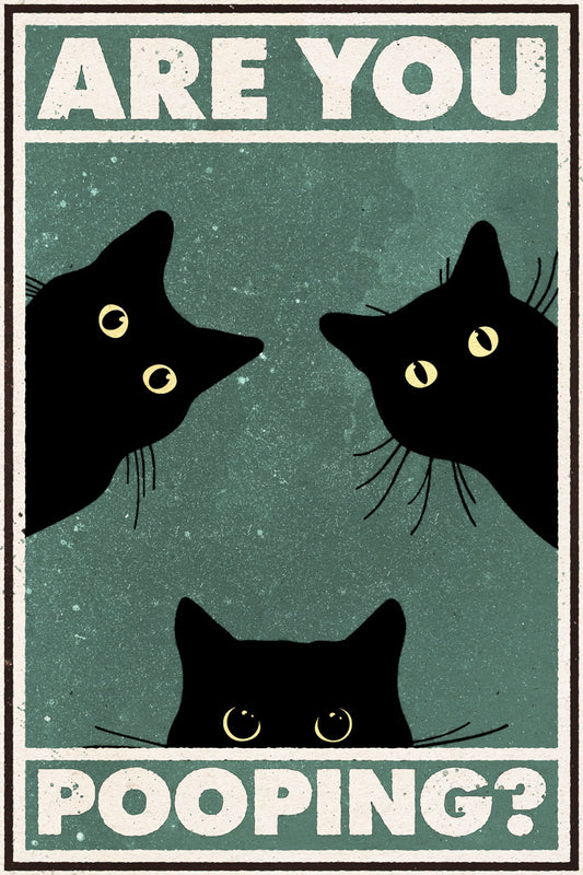 Are You Pooping Three Funny Cats Vintage Art Poster