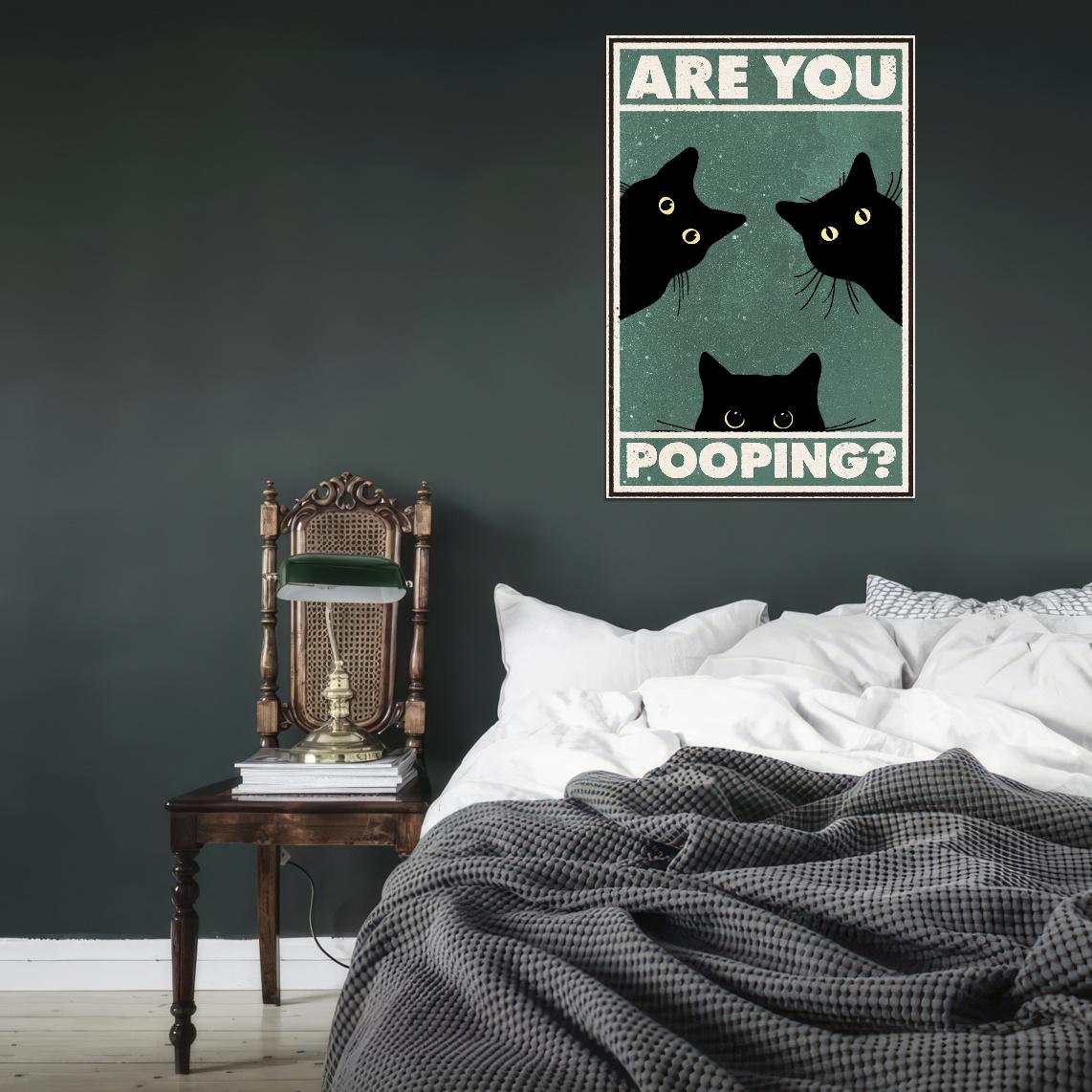 Are You Pooping Three Funny Cats Vintage Art Poster