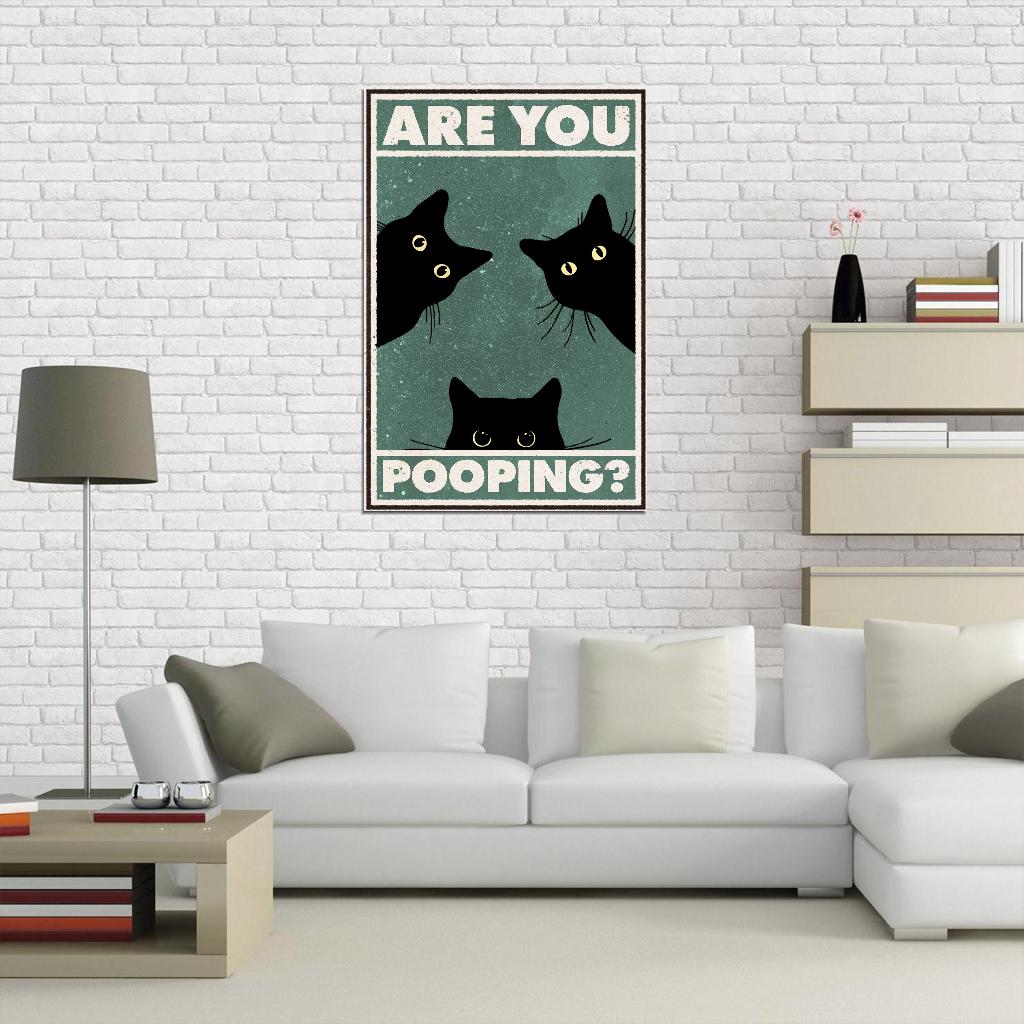 Are You Pooping Three Funny Cats Vintage Art Poster