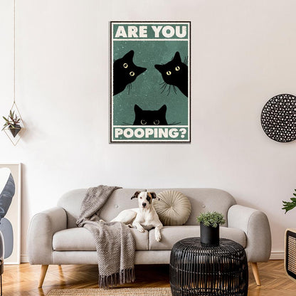 Are You Pooping Three Funny Cats Vintage Art Poster