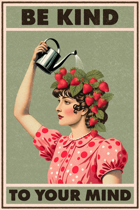 Be Kind To Your Mind Boho Woman Strawberry Vintage Art Poster