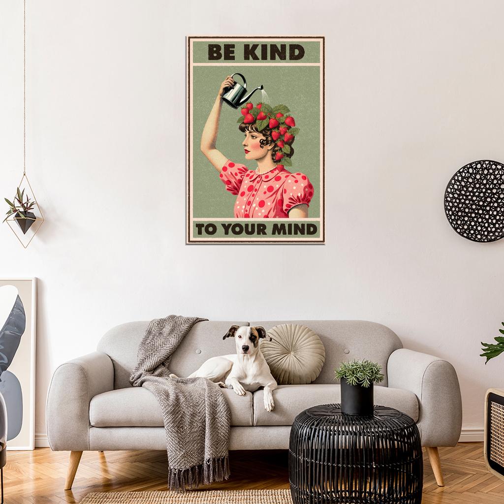 Be Kind To Your Mind Boho Woman Strawberry Vintage Art Poster