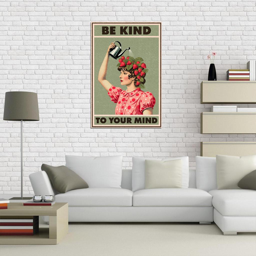 Be Kind To Your Mind Boho Woman Strawberry Vintage Art Poster