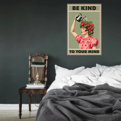 Be Kind To Your Mind Boho Woman Strawberry Vintage Art Poster