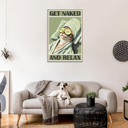 Get Naked And Relax Funny Cat at Spa Vintage Art Poster