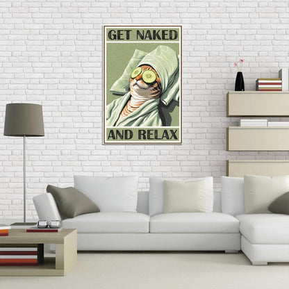 Get Naked And Relax Funny Cat at Spa Vintage Art Poster