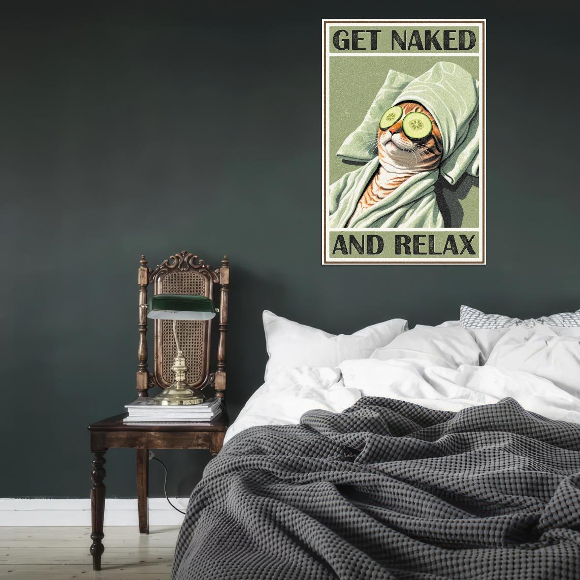 Get Naked And Relax Funny Cat at Spa Vintage Art Poster