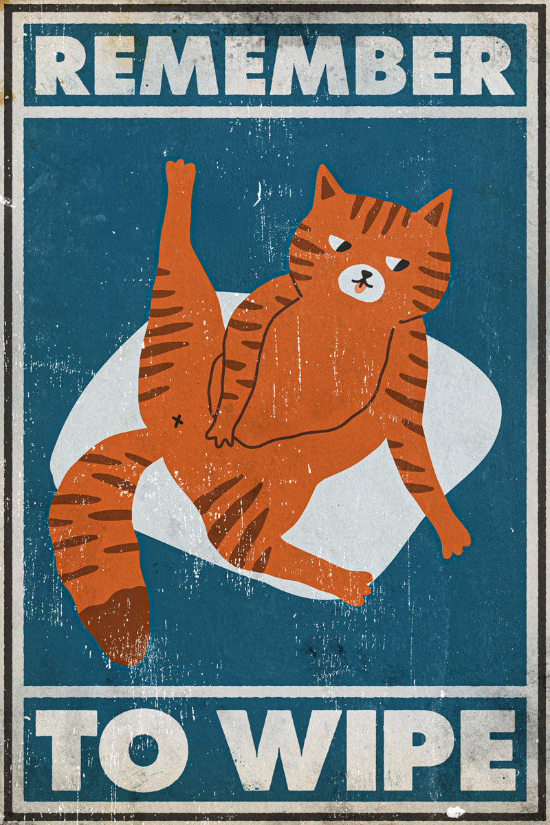 Remember To Wipe Poster Funny Orange Tabby Cat Vintage Art Poster