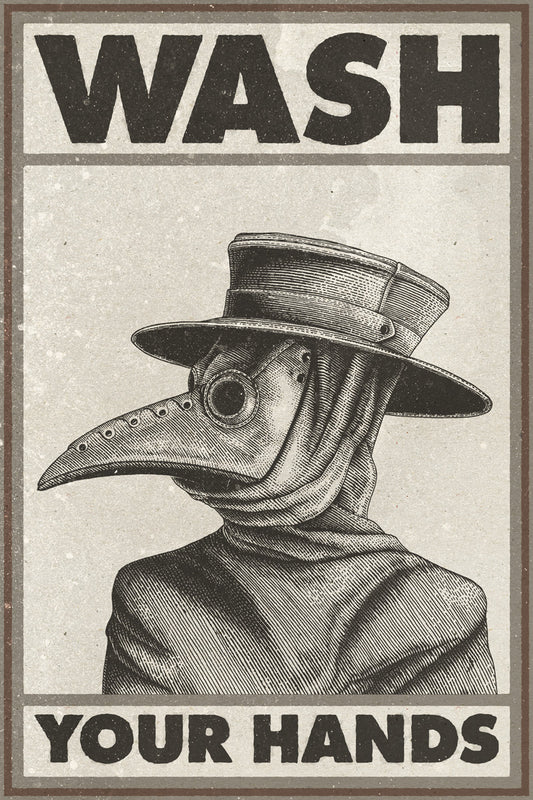 Wash Your Hands Plague Mask Funny Vintage Art Poster - xonomax