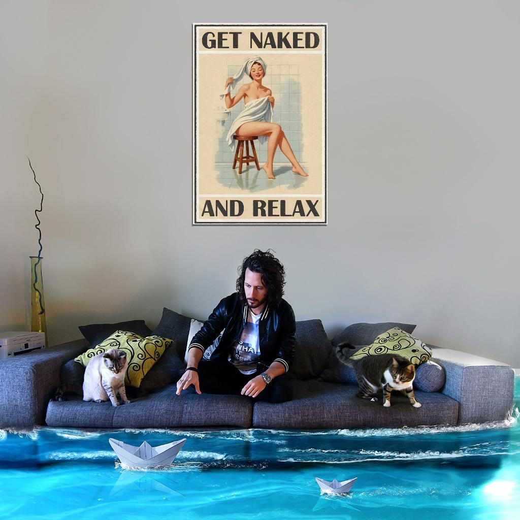 Get Naked And Relax Pinup Girl Vintage Art Poster